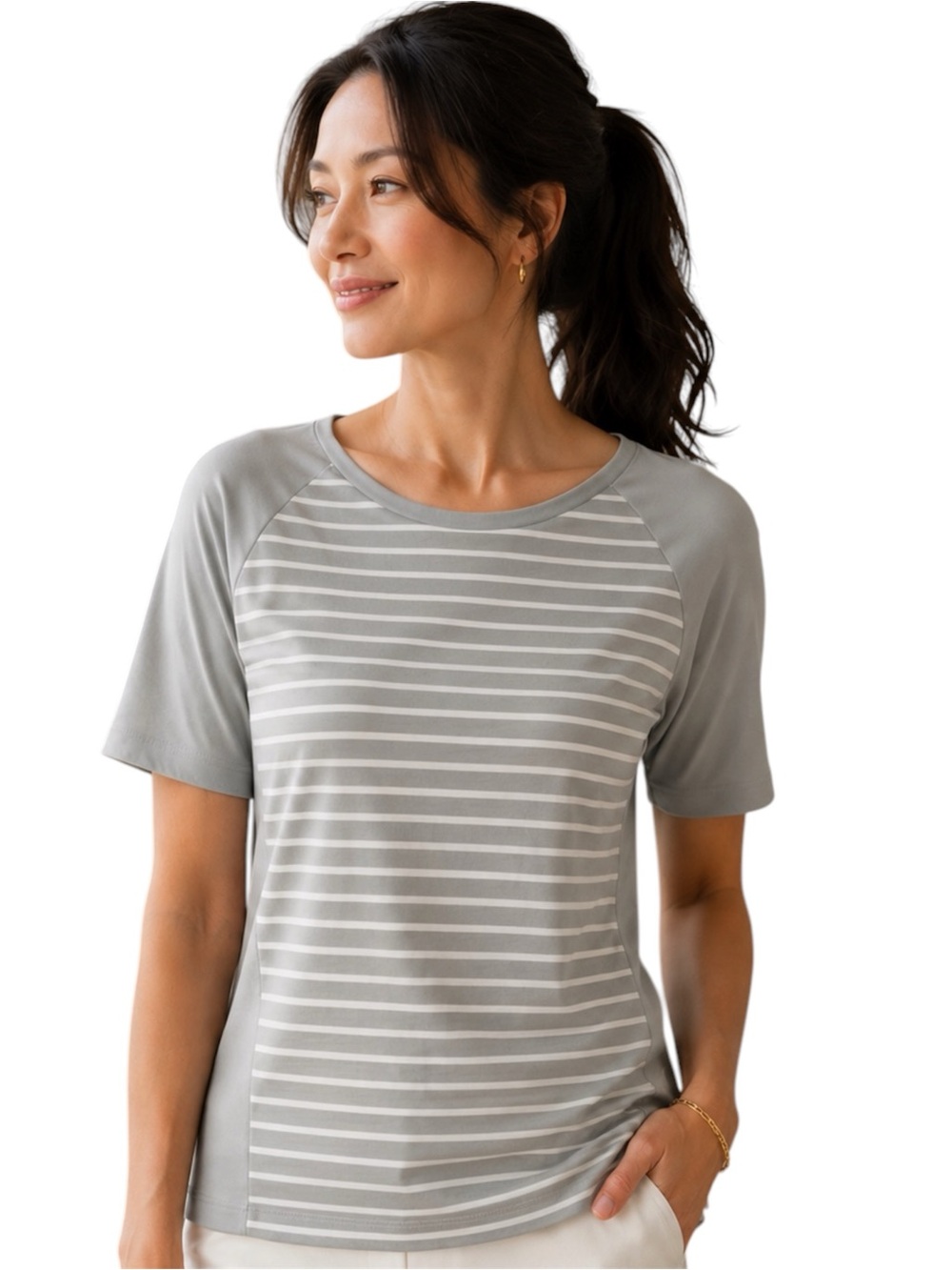 FootJoy Gray Striped Golf Active Polo Shirt Women's L Activewear Performance